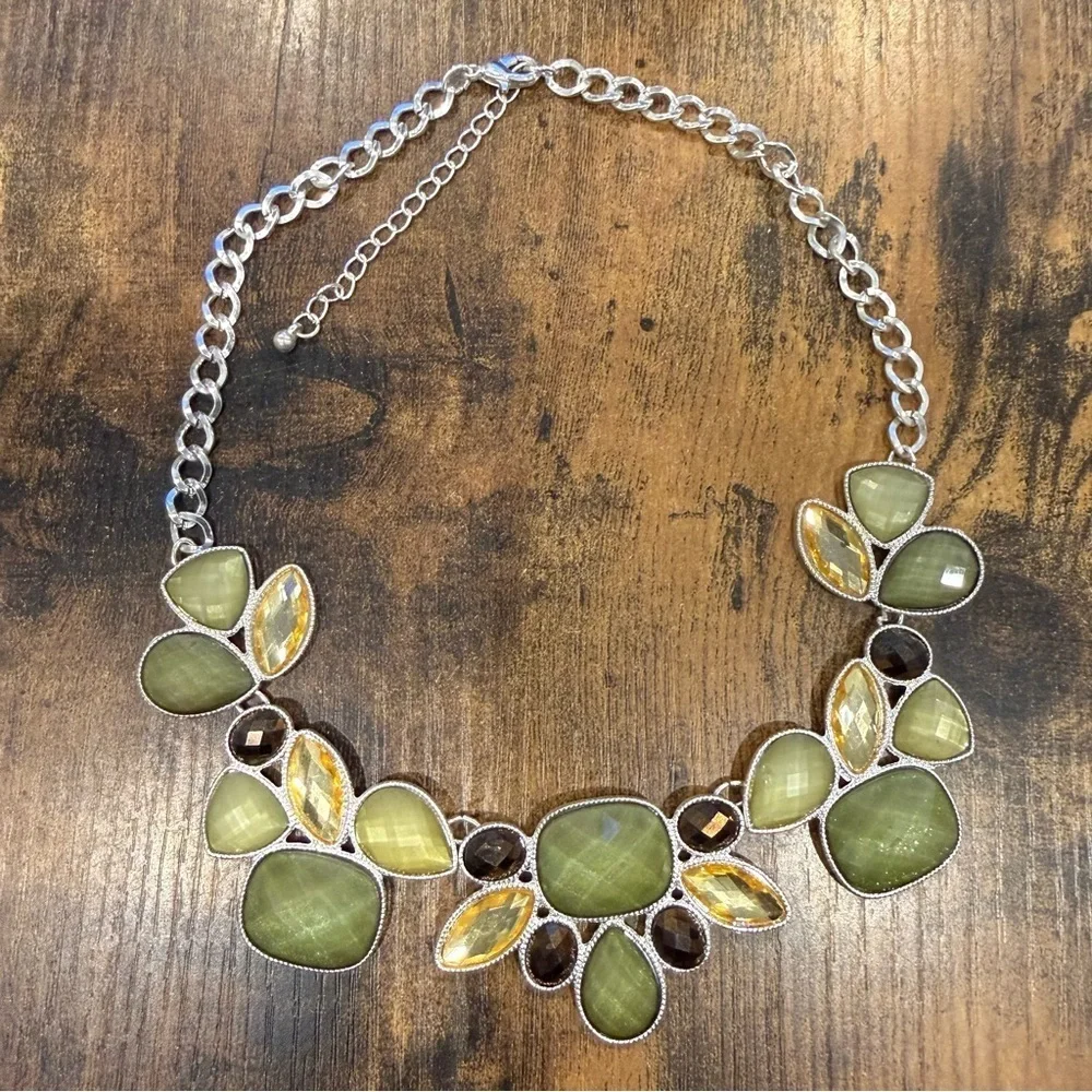 Peridot Citrine Colored Crystal Statement Y2K Chunky Necklace